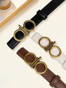 Women's Fashion Belt with Letter Buckle, Vintage Waist Accessory for Dresses & Jeans, Casual Party Wear, Stylish and Versatile