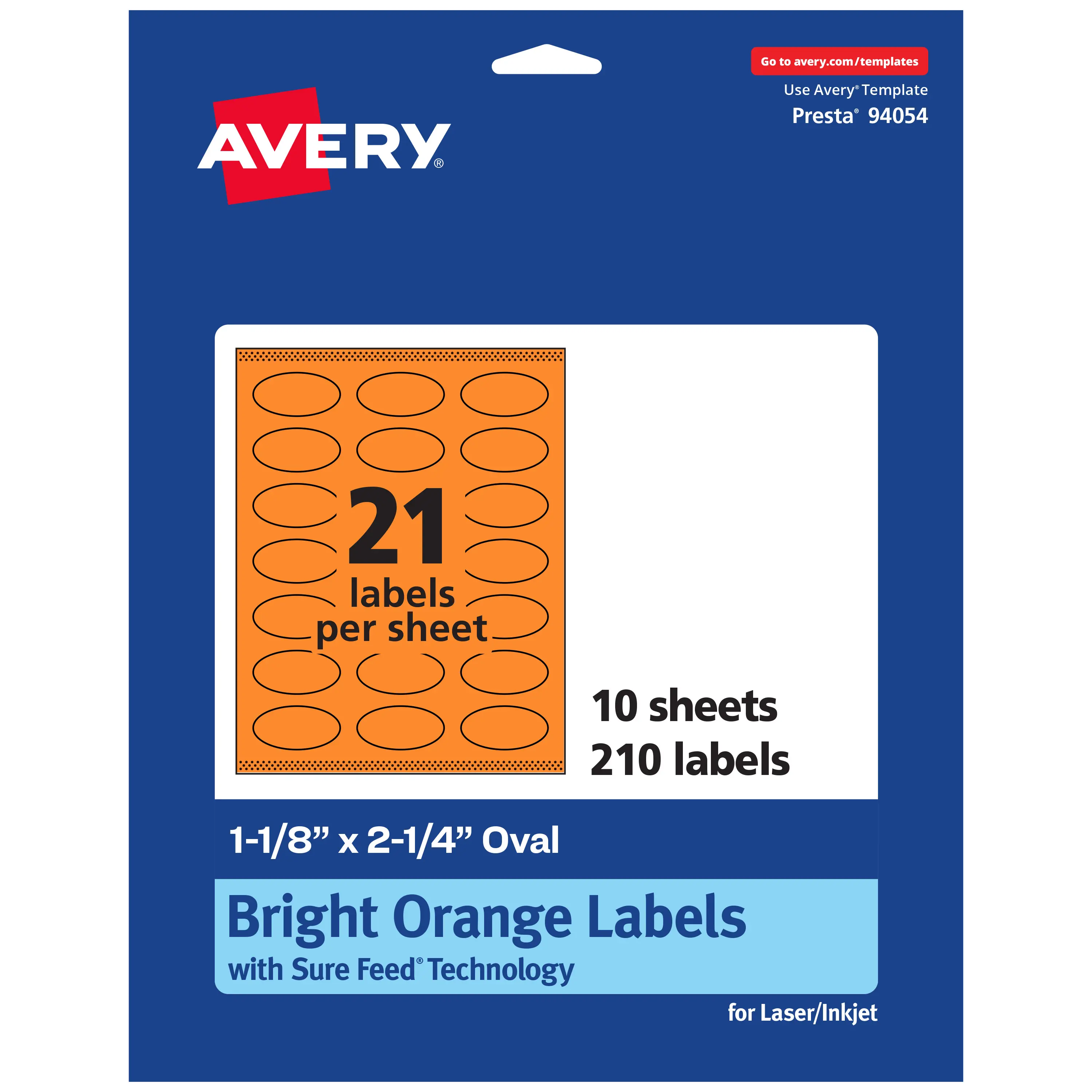 Avery Bright Orange Paper Labels, 1-1/8" x 2-1/4" Oval