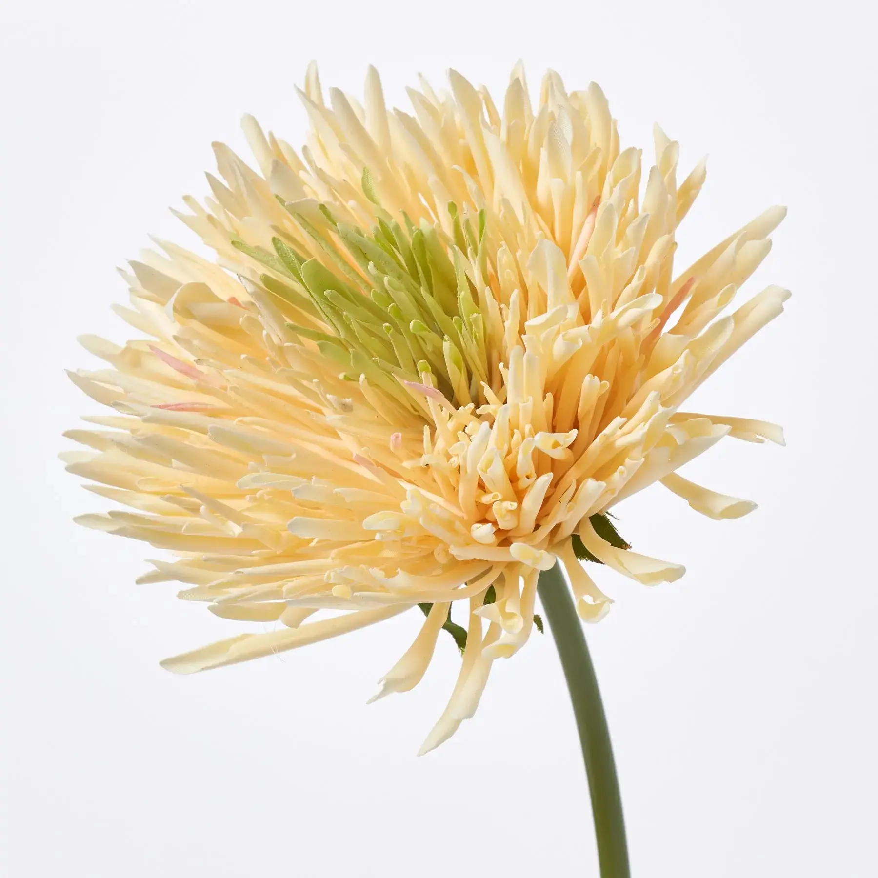 23 in Light Yellow Chrysanthemum Mum Single Wired Bendable Stem Fake Silk Plant, Floral Decor Faux Flower Spray