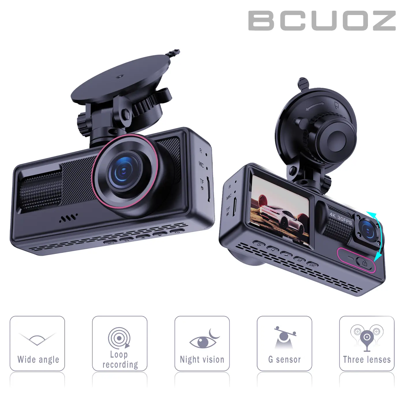 Dash Cam, 3 Channel Dash Cam,1080P car Cam Front And inside And Rear, Tripie CarDash Camera, Car Camera With 32GB Card,Night Vision HDR,GSensor, 24Hrs Parking
