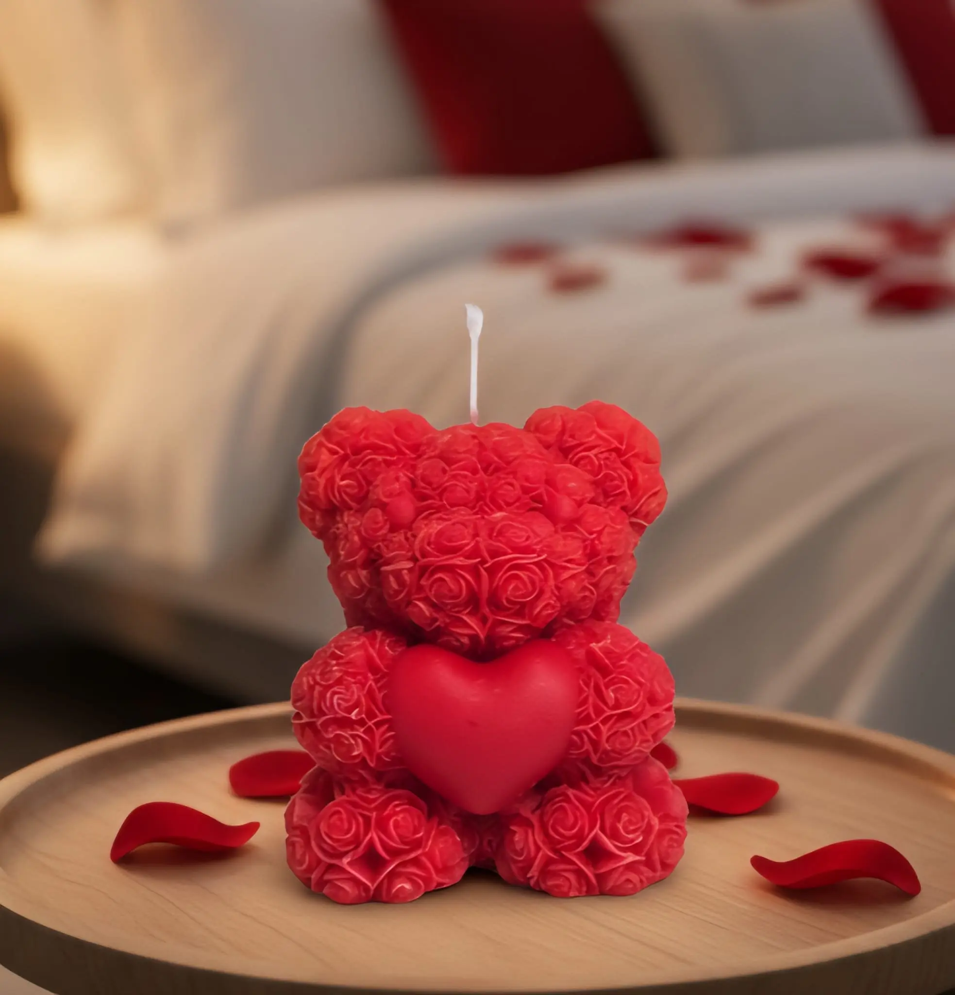 Handmade Soy Wax Teddy Bear Candle with Heart
