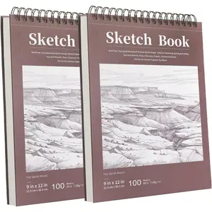 9" x 12" Sketch Book, Top Spiral Bound Sketch Pad, 100 Sheets Each 68lb/100gsm Drawing Paper, 2 Pack