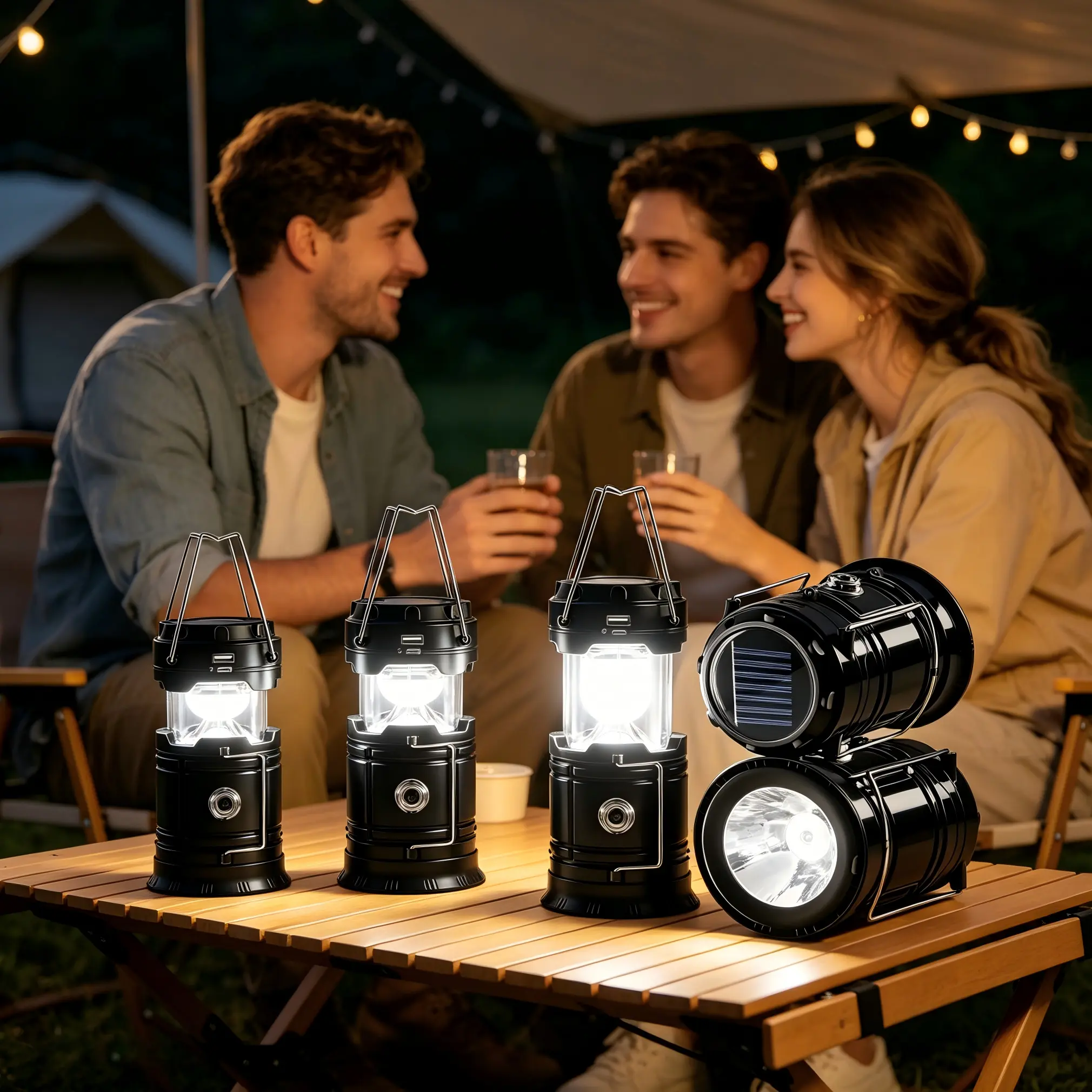 ISUNMEA 4-Pack Battery-Powered LED Camping Lanterns, Portable Foldable Hanging Emergency Lights, Portable Lighting Solutions for Home Power Outages & Outdoor Use Multifunctional Flashlight High Lumen Flashlight