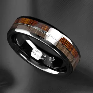 8/6mm Black Dome Tungsten Ring 2 Style Wood Arrow Wedding Band Men Jewelry