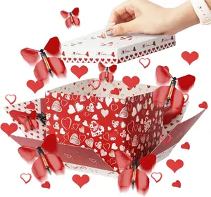 White Heart Flying Butterfly Explosion Gift Box, Reusable White and Red DIY Creative Gift Box with 4 Flying Butterflies, Perfect for Valentine’s Day, Birthdays, Winter Parties, and Wedding Party Decorations Gift Box Set Surprise Gifts