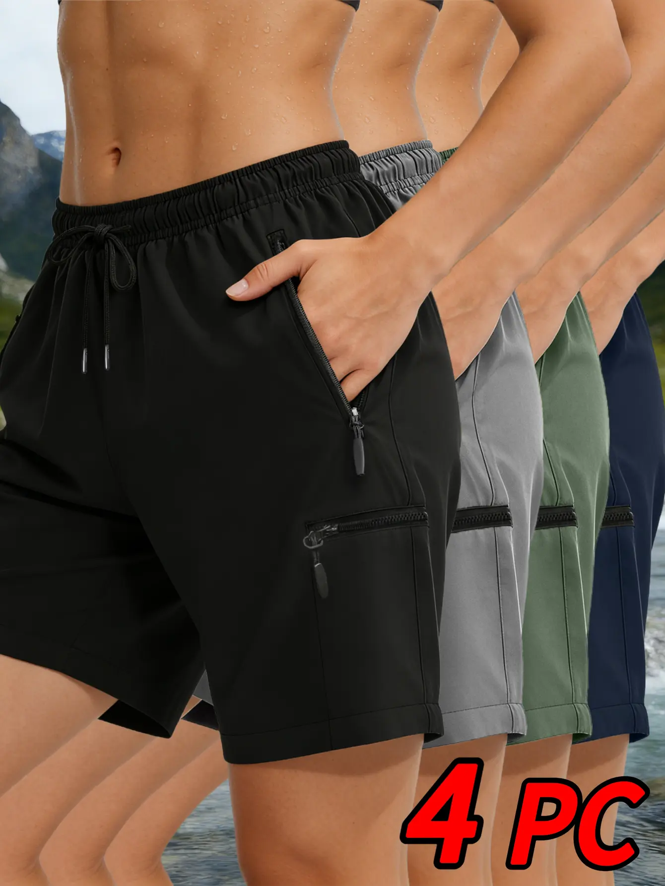 Women's 4-Pack Athletic Shorts, Comfortable Stylish Design in Quick-Dry 4-Way Stretch Fabric with Zipper Pockets for Running & Yoga