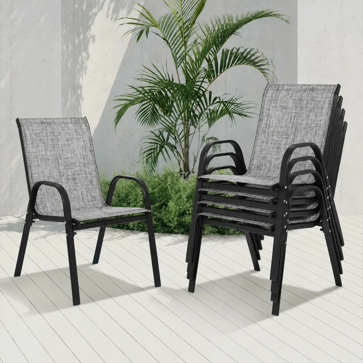 Patio Chairs Set of 6, Stackable Outdoor Dining Chairs for All Weather Textilene Fabric & Metal Frame, Outdoor Chairs Set for Backyard Deck Garden