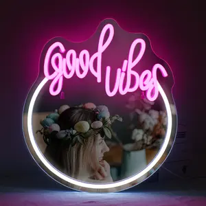 Good Vibes Neon Sign, USB Powered LED Neon Light, Wall Mounted Decorative Light, Suitable for Girls Bedroom, Dressing Room, Dance Studio, Live Broadcast Room