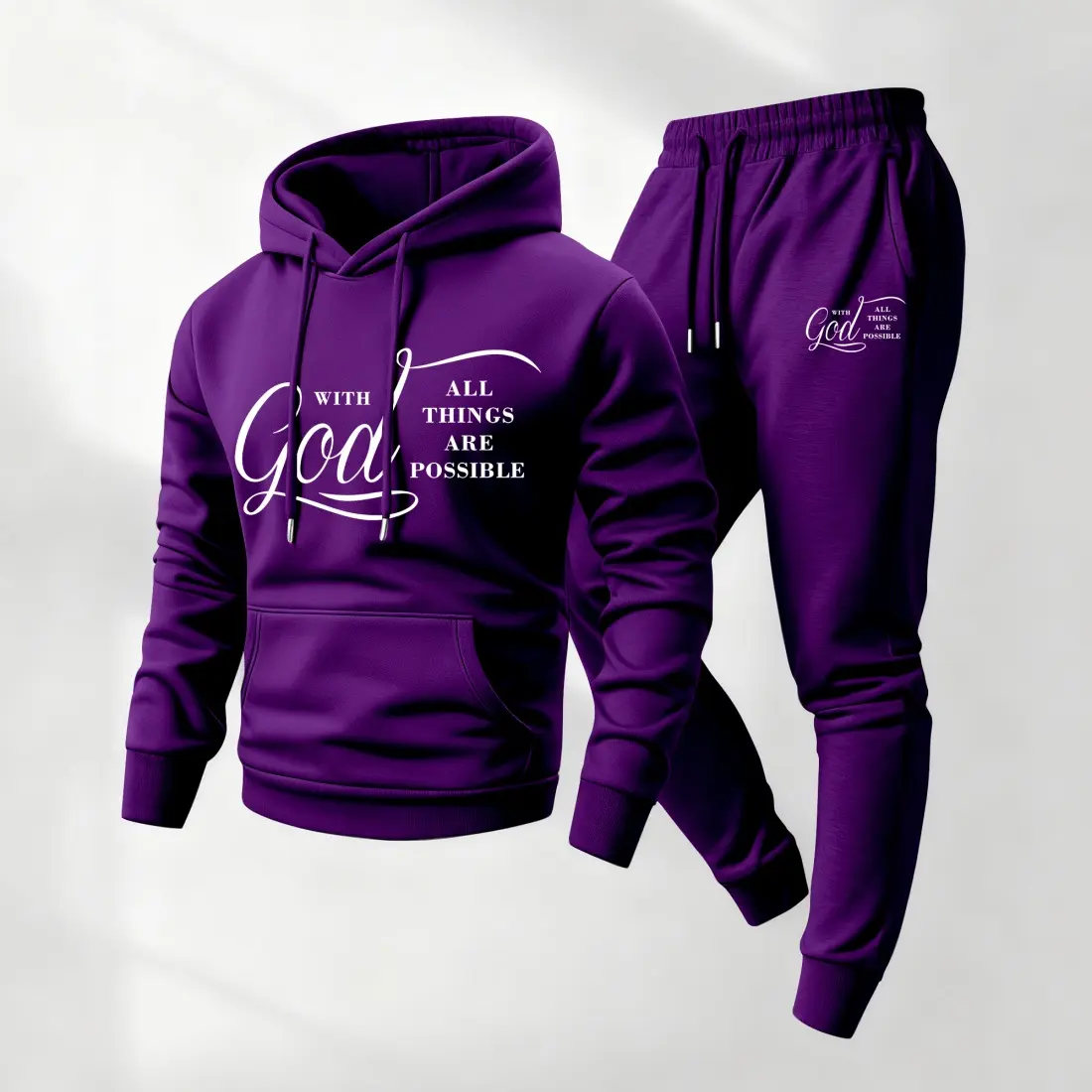 Men's God Quote Printed Hoodie and Drawstring Sweatpants Set, Menswear, Casual Athletic Long Sleeve Hooded Jacket & Trousers for Fall & Winter, Men's Clothing for Daily Wear, Sportswear Indoor Outdoor, Tracksuit, Athleisure Summer Clothes03