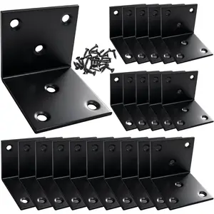 20 Pcs Corner,Stainless Angle Bracket with Screws,2in L Shape Corner Brace,Joint Angle L Bracket Shelf Supporter for Wood Furniture Bed Chair(Black)