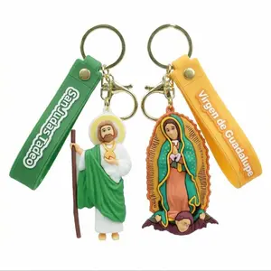 San Judas Tadeo & Virgen de Guadalupe Keychains - Green & Orange Keychains with Religious Figures for Faithful Gift