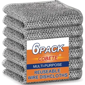Non Scratch Wire Dishcloth,Double-Layer Wire Dishwashing Rags for Wet and Dry,Wire Miracle Cleaning Towels and Dish Cloths Multipurpose for Washing Dishes,Cookware, Sinks,Stove Tops,Pack of 6