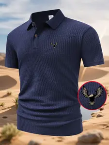 Men's Waffle Knit Textured Polo Shirt, Casual Business Short Sleeve Top, Breathable Summer Wear for Golf and Daily Use