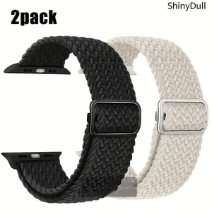 2-Pack Braided Nylon Watch Bands for Apple Watch – Elastic Solo Loop Strap 38–49mm (Series 1–10, SE, Ultra/Ultra 2)