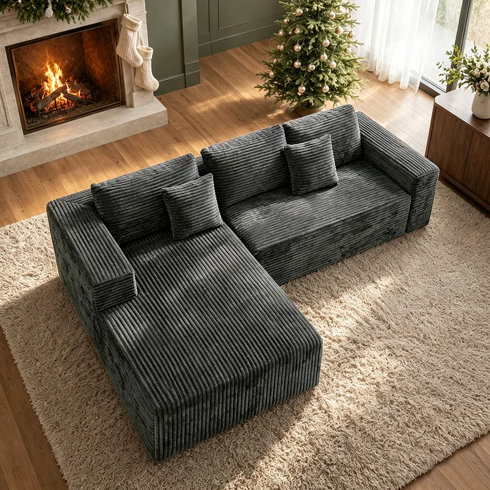 DIGWAC 106" Large L-Shaped Modular Sectional Sofa with 49" Chaise Lounge, Upgraded Independent Pocket Spring Base, Soft Corduroy Upholstery & Memory Foam Padding, Multi-Position Recliner Lazy Floor Sofa, 6 Available Colors for Living Room & Bedroom