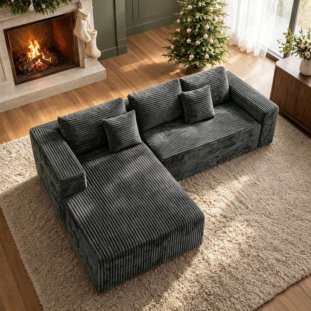 DIGWAC 106" L-Shape Modular Sectional Couch with 49" Chaise Lounge, Upgraded Independent Pocket Spring Base, Soft Corduroy Sofas Upholstery, Memory Foam Padding, Multi-Position Recliner, 6 Colors for Living Room Furniture, L Shape Couch, Couch For Living