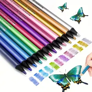 12/24 metal colored art pencils, HB hardness wooden drawing pencils, suitable for adult coloring and sketching, graffiti, non-toxic and bright coloring, professional art supplies, suitable for artists and student art activities, metal colored pencil sets