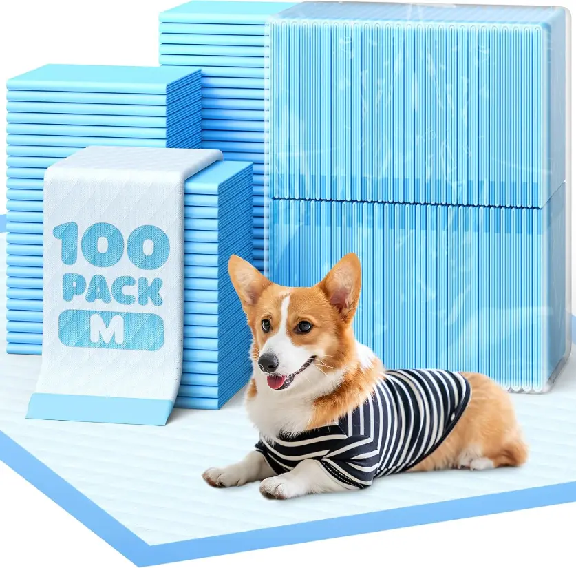 Puppy Pads - Super Absorbent & Spill-Proof Pee Pads for Dogs with 6-Layer Material, Quick-Dry & Hassle-Free Potty Pads for Floors, Furniture, Vehicle, 22" × 22", 100 Packs