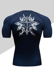 Men's Dragon Print Compression T-Shirt, Quick-Dry Breathable Stretch Fabric, Tight-Fitting Short Sleeve Top for Fitness and Outdoor Activities, Gym Workout Tee