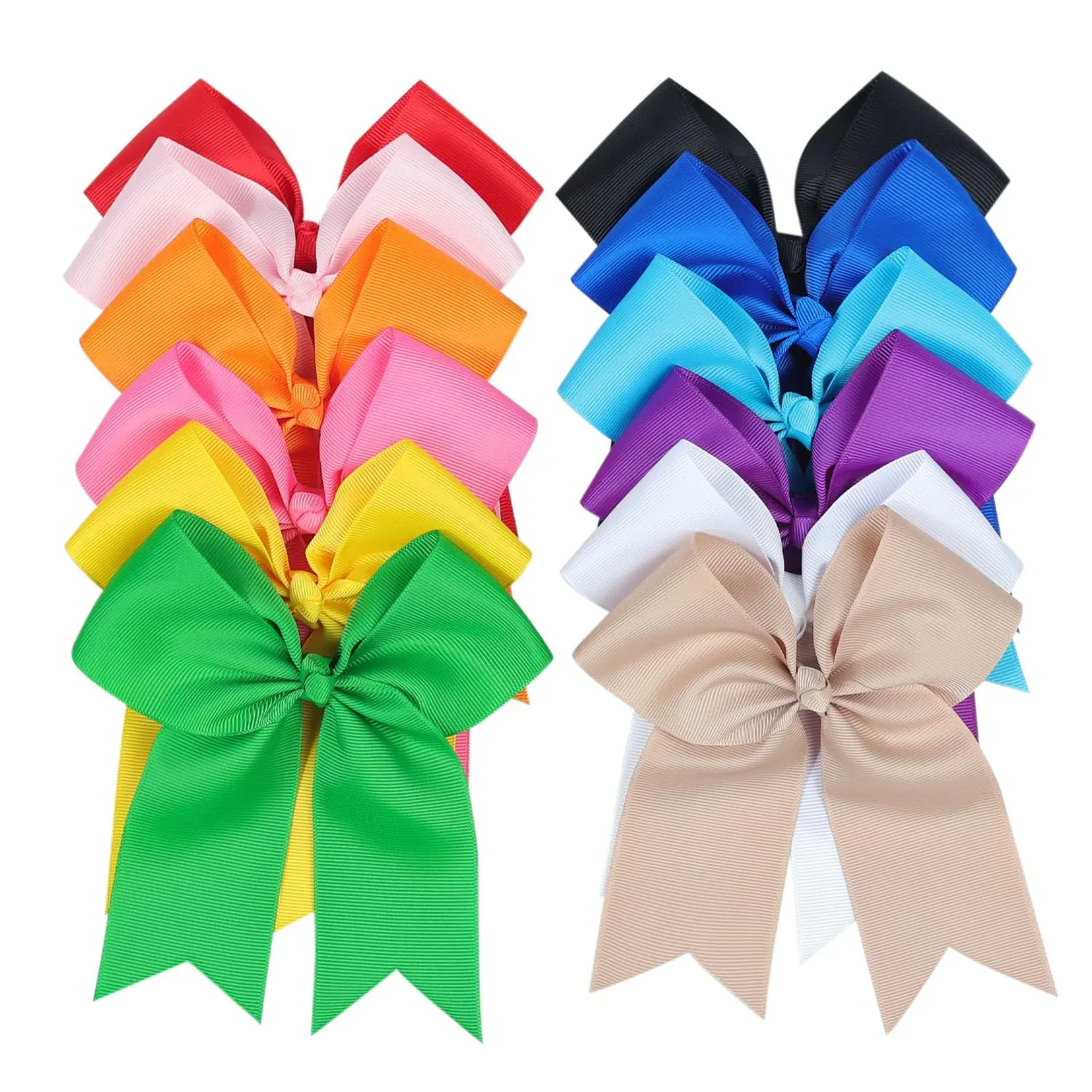 12-Pack Large Cheer Bows, 5-Inch Wide Cute Grosgrain Ribbon Hair Clips for Girls & Teens, Multi-Color Set, Thoughtful Gifts, Synthetic, Confidence During Movements, Easy Outfit Matching