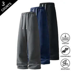 3-Pack Men’s Casual Lounge Straight-Leg Sweatpants, Elastic Waist with Drawstring, Ultra-Soft, Stretchable & Breathable, Perfect for Streetwear, Jogging & Relaxation