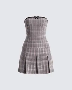 Marge Houndstooth Pleat Mini Dress