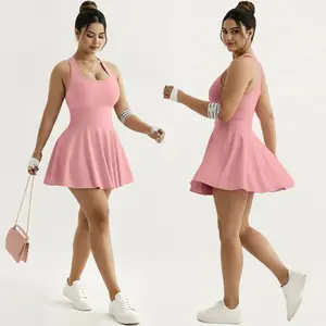 Women'S Stylish Cross-Strap Backless Dress with Built-In Safety Pants - High Elasticity, Stretchy Fabric, Removable Padding, Perfect for Sports, Fitness, Tennis, and Casual Wear