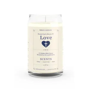 Love Bible Candle - Citrus Fresh Fruits & Rose Scent with 15 Hidden Verses Hand-Poured in USA - All-Natural Coconut & Soy Wax Blend - 14 oz