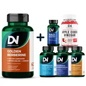 DN 4-in-1 Golden Berberine Supplement 1500mg + 1 of 5 Options, Glucose Support, with Ceylon Cinnamon, Bitter Melon, Ginkgo, Support Gut Health, Metabolism, Wellness, 60 Capsules, Divinity Nutra Healthcare Dietary