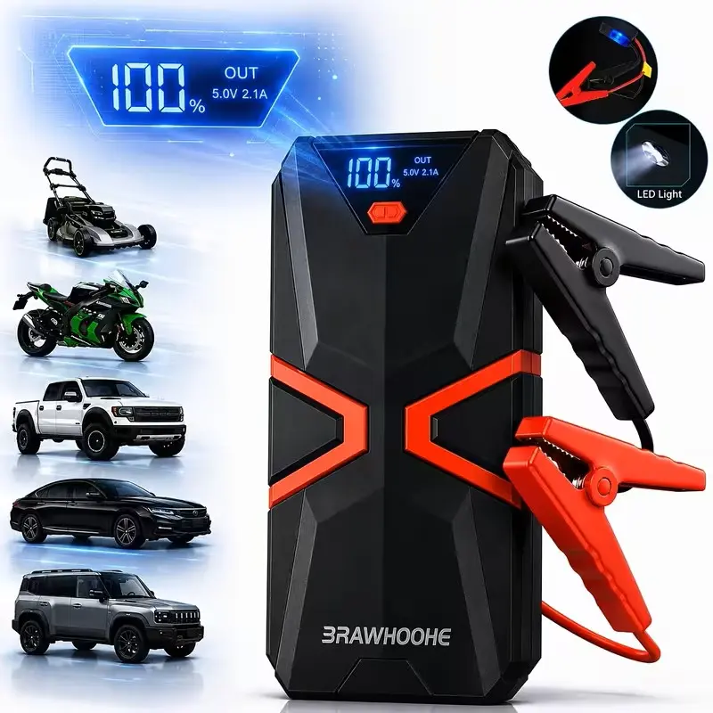 12V Travel Size Portable Car Jump Starter - LED Light, Fast Charging Power Bank, Compass, Outdoors Battery Booster for Emergency Rescue of Trucks, SUVs, Ultra-Fast Shipping, Copper