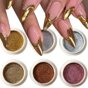 Chrome Nail Powder Set Metallic Mirror & Holographic Pigment Dust for Nails Rose Gold Silver Champagne DIY Nail Art Glitter Mirror Nails
