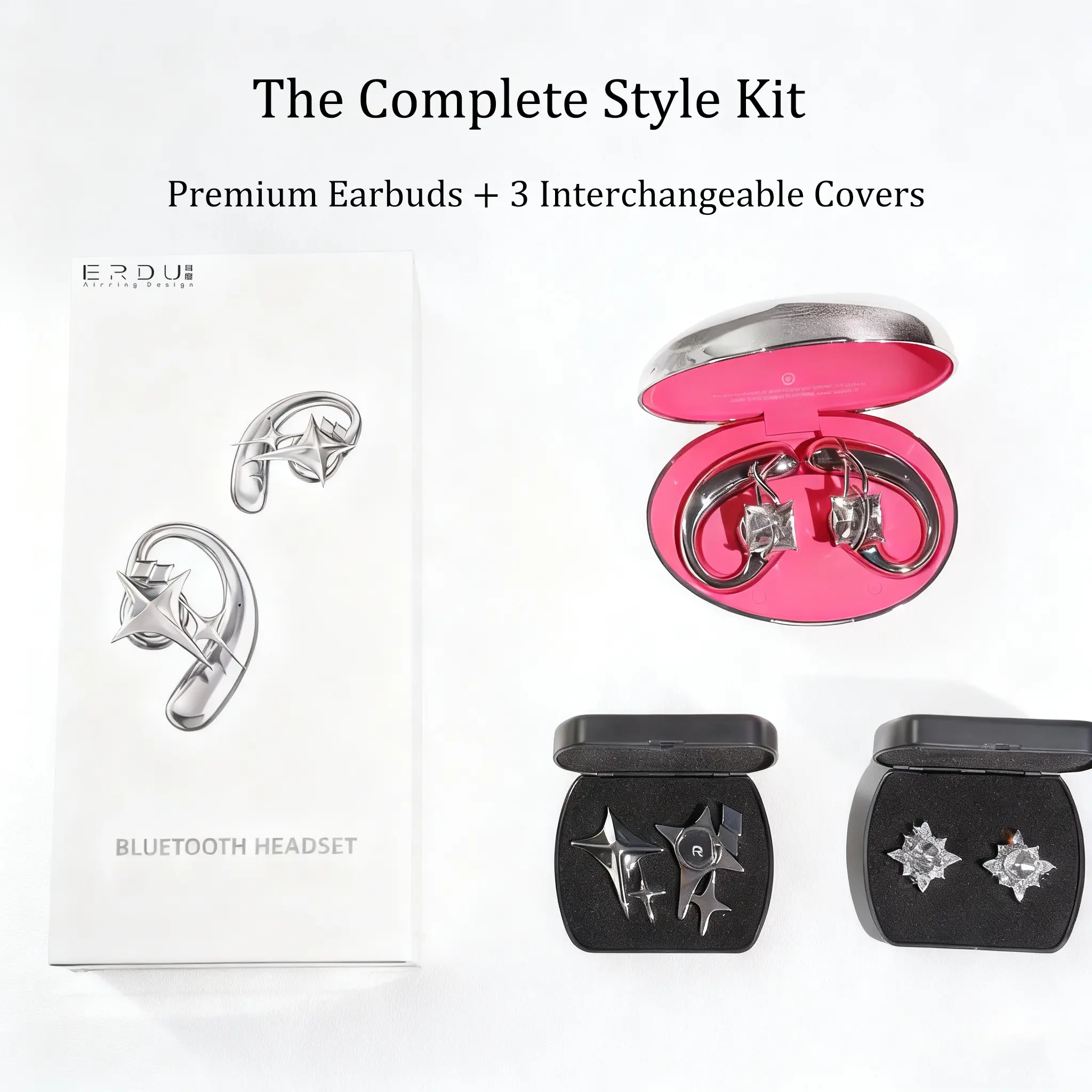 ERDU Air Note Bluetooth イヤホン 付け替えパーツ付セット ERDU Air Note Open-Ear Bluetooth Earbuds with 3-in-1 Ear-Cuff