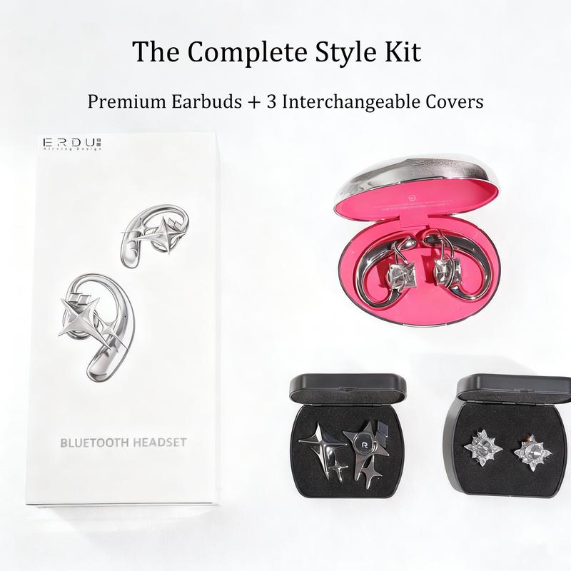 ERDU Air Note Open-Ear Bluetooth Earbuds with 3-in-1 Ear-Cuff Jewelry Design, Swapable Decorative Charms, 30H Battery Life & All-Day Comfort. Perfect Christmas Gift, Stocking Stuffer & Holiday Fashion Accessory.