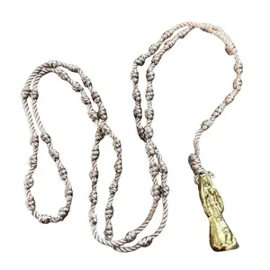 Golden Santa Muerte Thread Rosary with Pendant, Unisex, 18 inches long