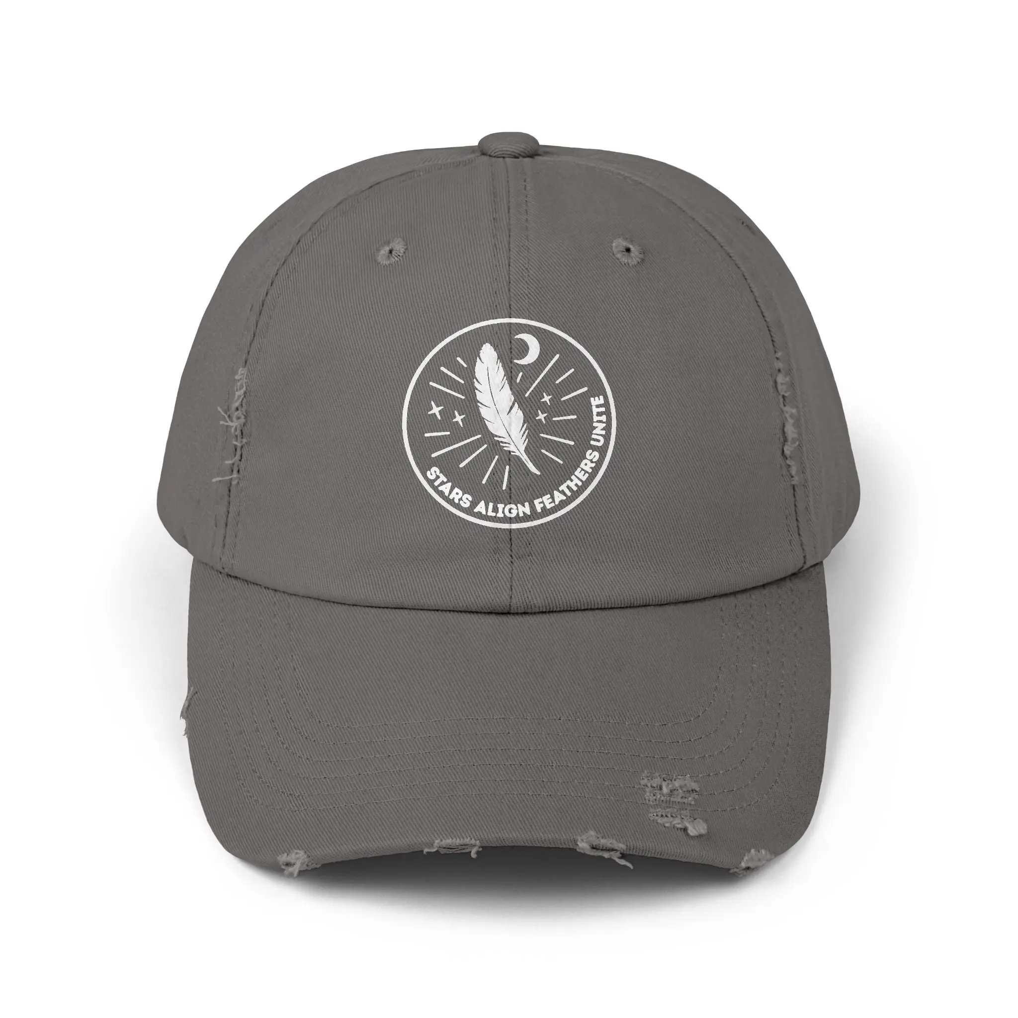 Stars Align Feathers Unite Distressed Cap