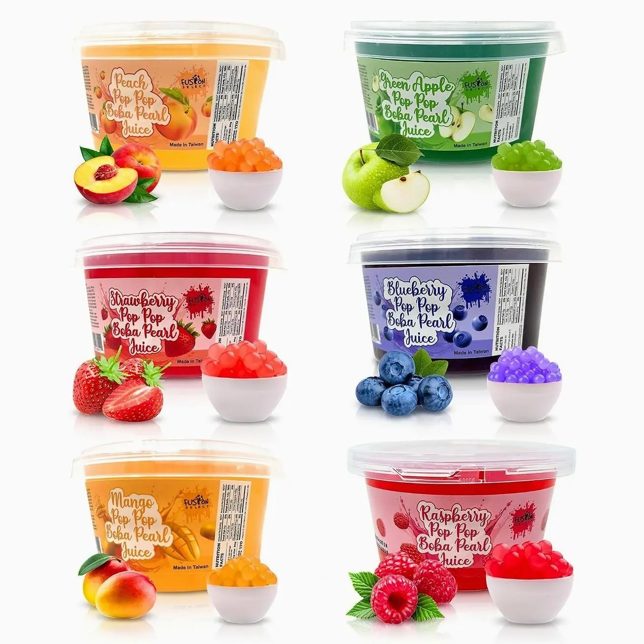 Fusion Select 6 Variety Flavors Bursting Bobaz Popping Bobaz Pearls - Fruit Tea Snack Toppings