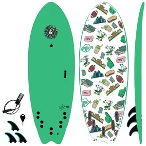 5-5 Soft Top Short Foam Surfboard for Beginners and Kids - Includes Leash + Fins