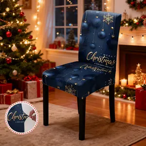 Christmas chair decoration, with a deep blue background and golden snowflake Christmas decoration ball, easy to disassemble, Dining Chair Cover, suitable for restaurant and hotel chair decoration, perfect Christmas gift
