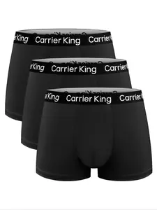3 pcs solid color Boxer Briefs, Stretchy boxer briefs, Comfortable, quick-drying and lightweight sports underwear, Suitable for all seasons, at home, Men's underwear