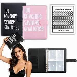 A5 100 Envelope Savings Challenge Folder With Clear Plastic Cash Holders Savings Statistics Card Pink White Two Tones