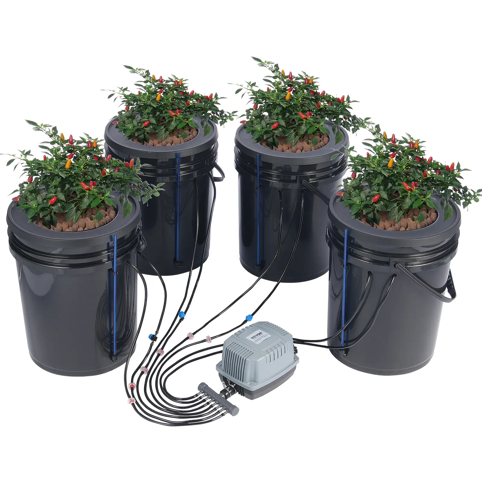 【fathersdaygift】VEVOR DWC Hydroponics Grow System, Summervibes, Hydroponic Growing System with Top Drip Kit, Deep Water Culture 5-Gallon 4 Buckets, with Air Pump, Air Stones and Water Level Device for Leafy Vegetables
