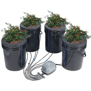 VEVOR DWC Hydroponics Grow System, Hydroponic Growing System with Top Drip Kit, Deep Water Culture 5-Gallon 4 Buckets, with Air Pump, Air Stones and Water Level Device for Leafy Vegetables