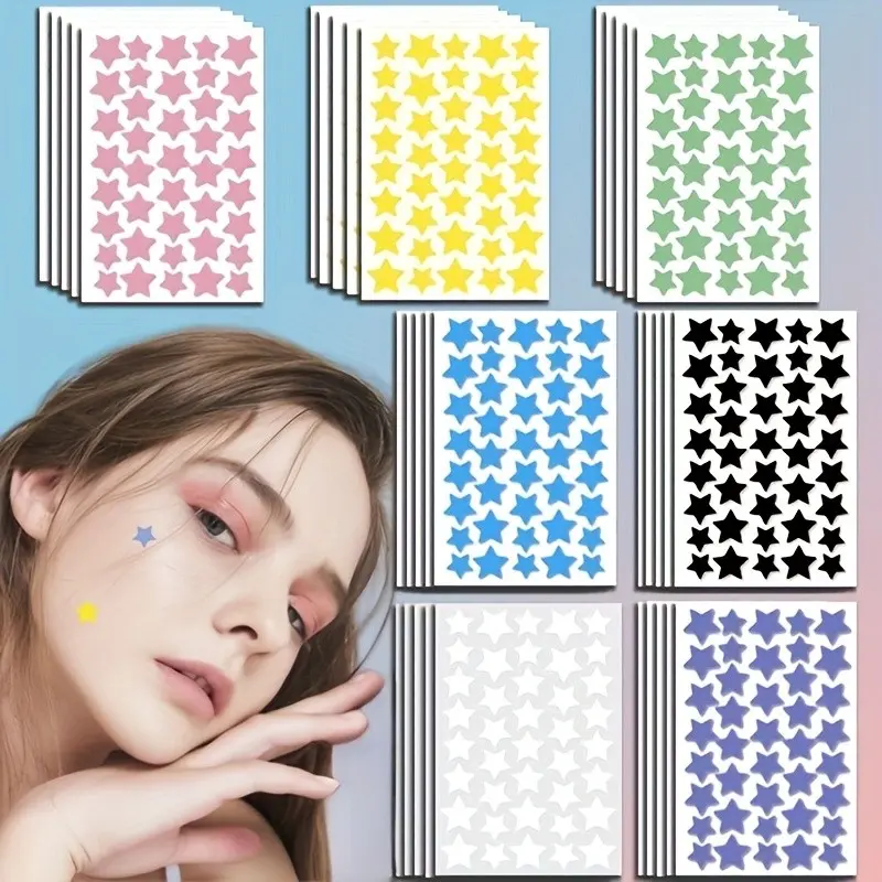 840/1400pcs Rainbow Star Hydrocolloid Acne Patch Set, Covers Spots & Imperfections, Colorful Shape Mix Stickers for Visible Blemish Cover, Thin Clear Finish, Cute Makeup Accent, Festive Gift Choice, Hydrocolloid Zit Covers