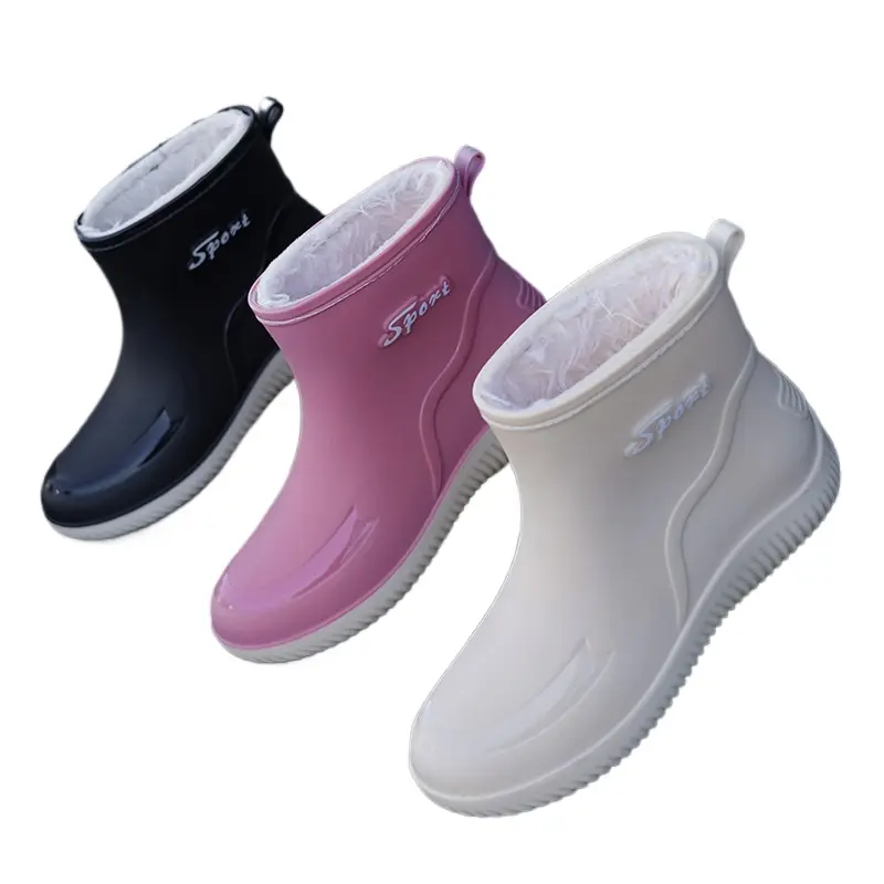 Women's Fashion Ankle Boots, Fleece-Lined Waterproof Rain Shoes with Leather Accents and Thick Soles, Shoe, Closed