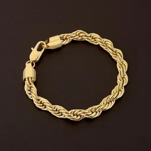 Holylegend 14K Gold-Plated Rope Bracelet Figaro Cuban Concave Franco Byzantine 8" Length 6 mm 8 mm 10 mm Width Diamond Cut Unisex long  lasting  jewelry rhinestone letter