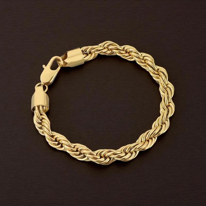 Holylegend 14K Gold-Plated Rope Bracelet Figaro Cuban Concave Franco Byzantine 8" Length 6 mm 8 mm 10 mm Width Diamond Cut Unisex long  lasting  jewelry rhinestone letter