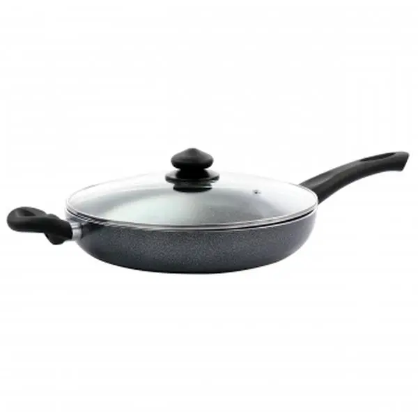 Oster 3.5 qt. Round Palermo Aluminum Nonstick Saute Cooking Pan with Lid, Charcoal Cookware - Pan with Handles