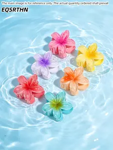 1set Gradient Color Flower Hair Claw Clips, Non-slip Glossy Plumeria Hair Clips, Tropical Style Jaw Clips for All Hair Types, Perfect for Summer, Beach, Pool Parties, Travel, Daily Use, and Outdoor Activities, Fashion Hair Accessories