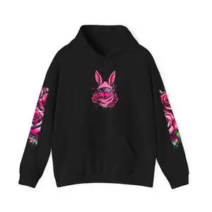 Bunny Ski Mask Hoodie - Unisex Heavy Blend Sweatshirt with Cute Girly Design - Clothing, Fabric Sweatshirt