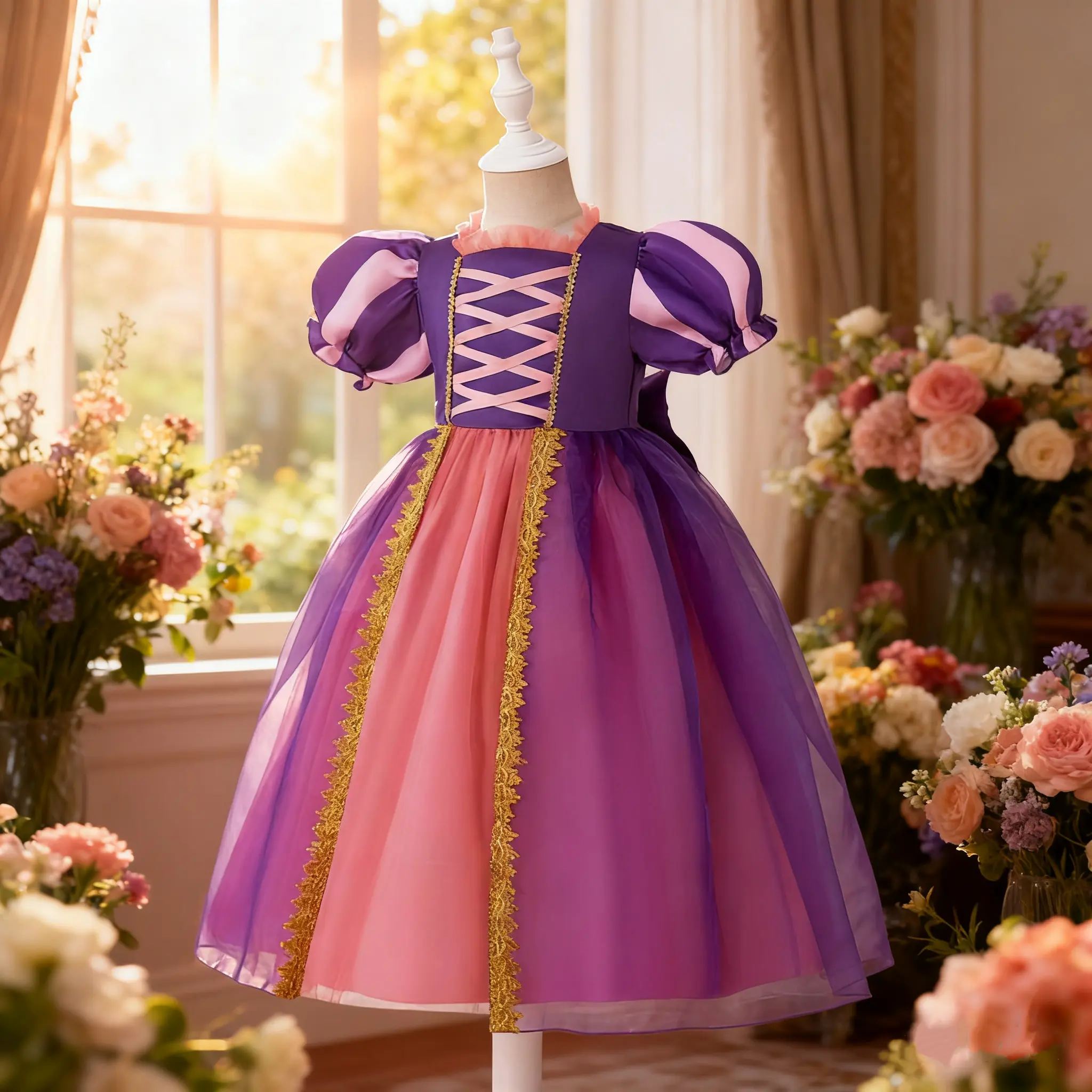 099 Fancy Girl Dress Party Princess Repunzel Tutu Birthday Kids Clothes Purple Gown Girl Kids Princess Dresses Birthday Clothes
